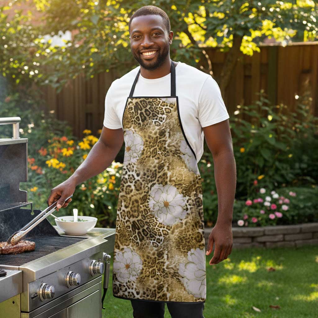 African Leopard Floral Pattern Apron Savannah Gold