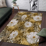 African Leopard Floral Pattern Area Rug Savannah Gold