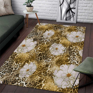 African Leopard Floral Pattern Area Rug Savannah Gold