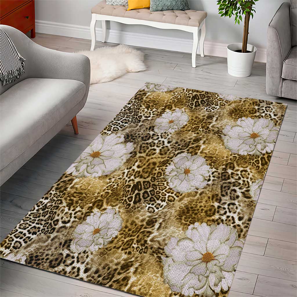 African Leopard Floral Pattern Area Rug Savannah Gold
