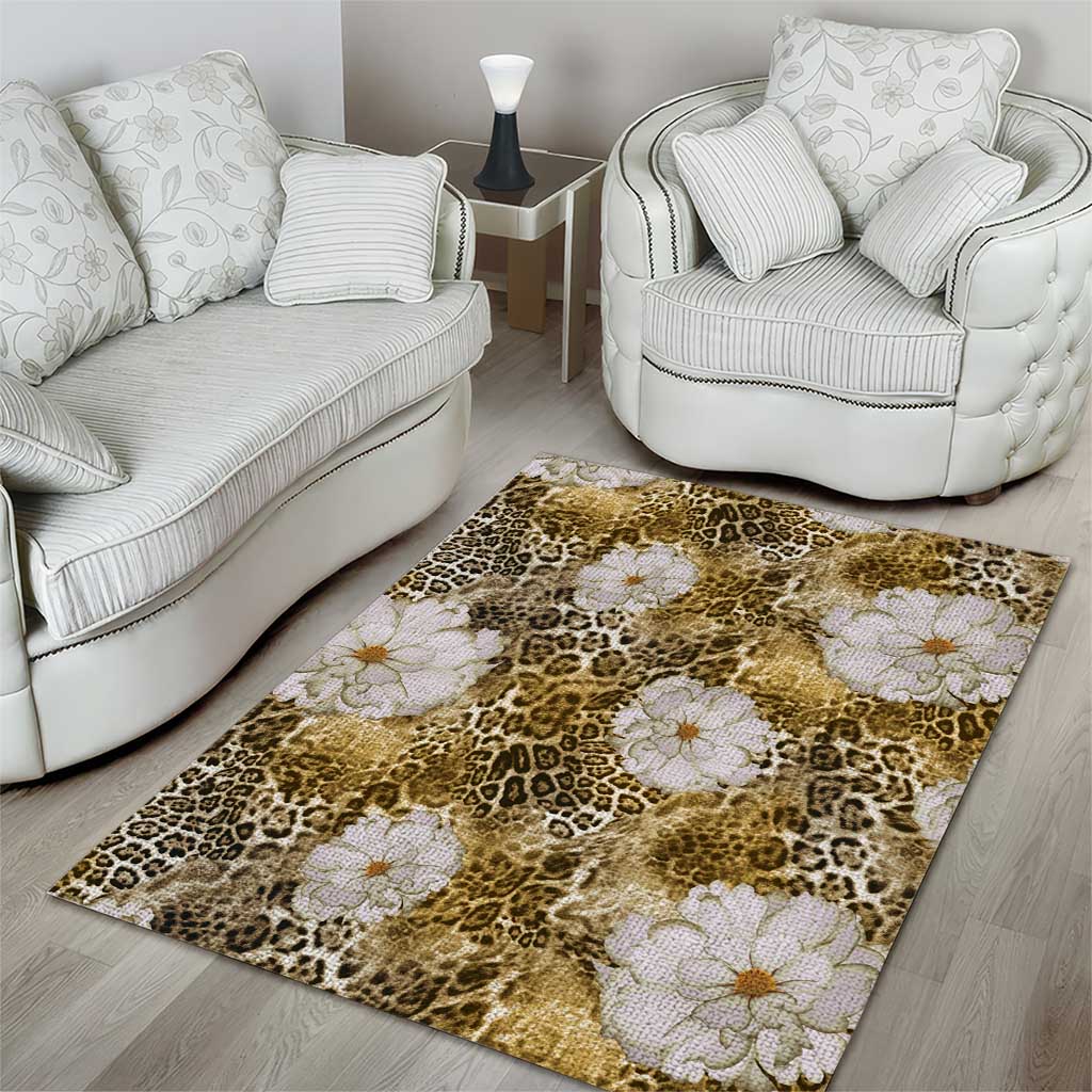 African Leopard Floral Pattern Area Rug Savannah Gold