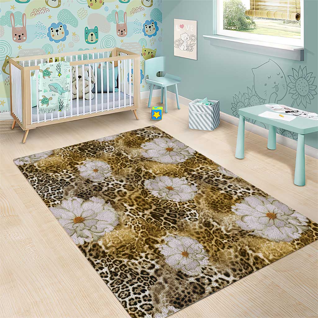African Leopard Floral Pattern Area Rug Savannah Gold