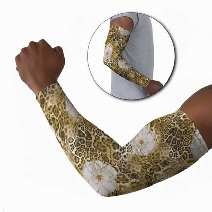African Leopard Floral Pattern Arm Sleeves Savannah Gold