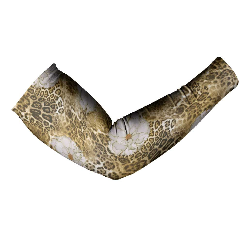 African Leopard Floral Pattern Arm Sleeves Savannah Gold