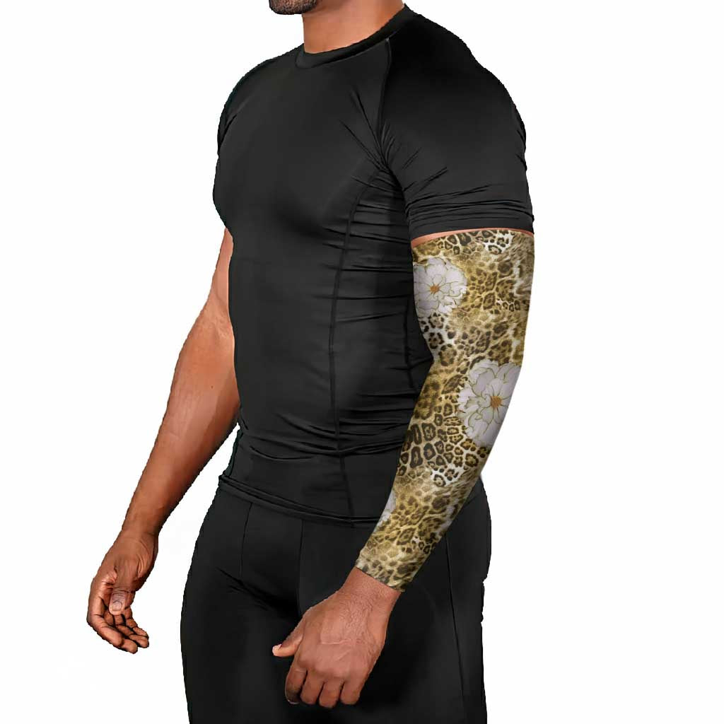 African Leopard Floral Pattern Arm Sleeves Savannah Gold