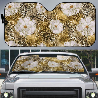 African Leopard Floral Pattern Auto Sun Shade Savannah Gold