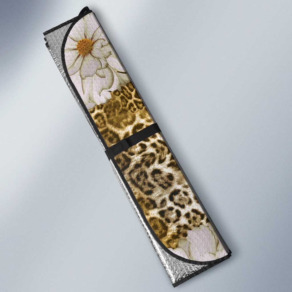 African Leopard Floral Pattern Auto Sun Shade Savannah Gold