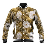African Leopard Floral Pattern Baseball Jacket Savannah Gold