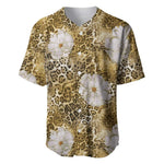 African Leopard Floral Pattern Baseball Jersey Savannah Gold