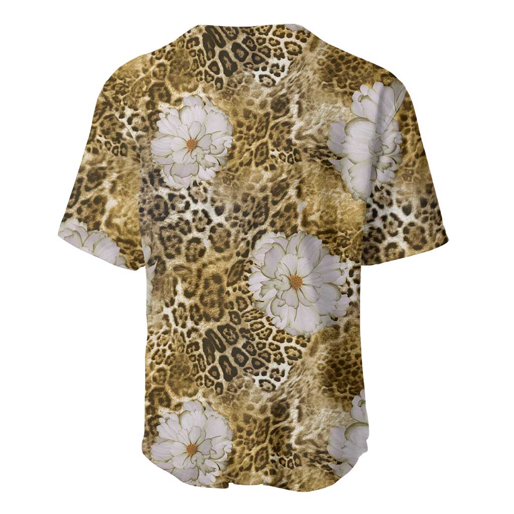 African Leopard Floral Pattern Baseball Jersey Savannah Gold