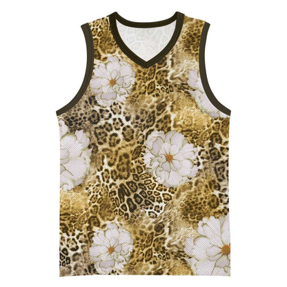 African Leopard Floral Pattern Basketball Jersey Savannah Gold