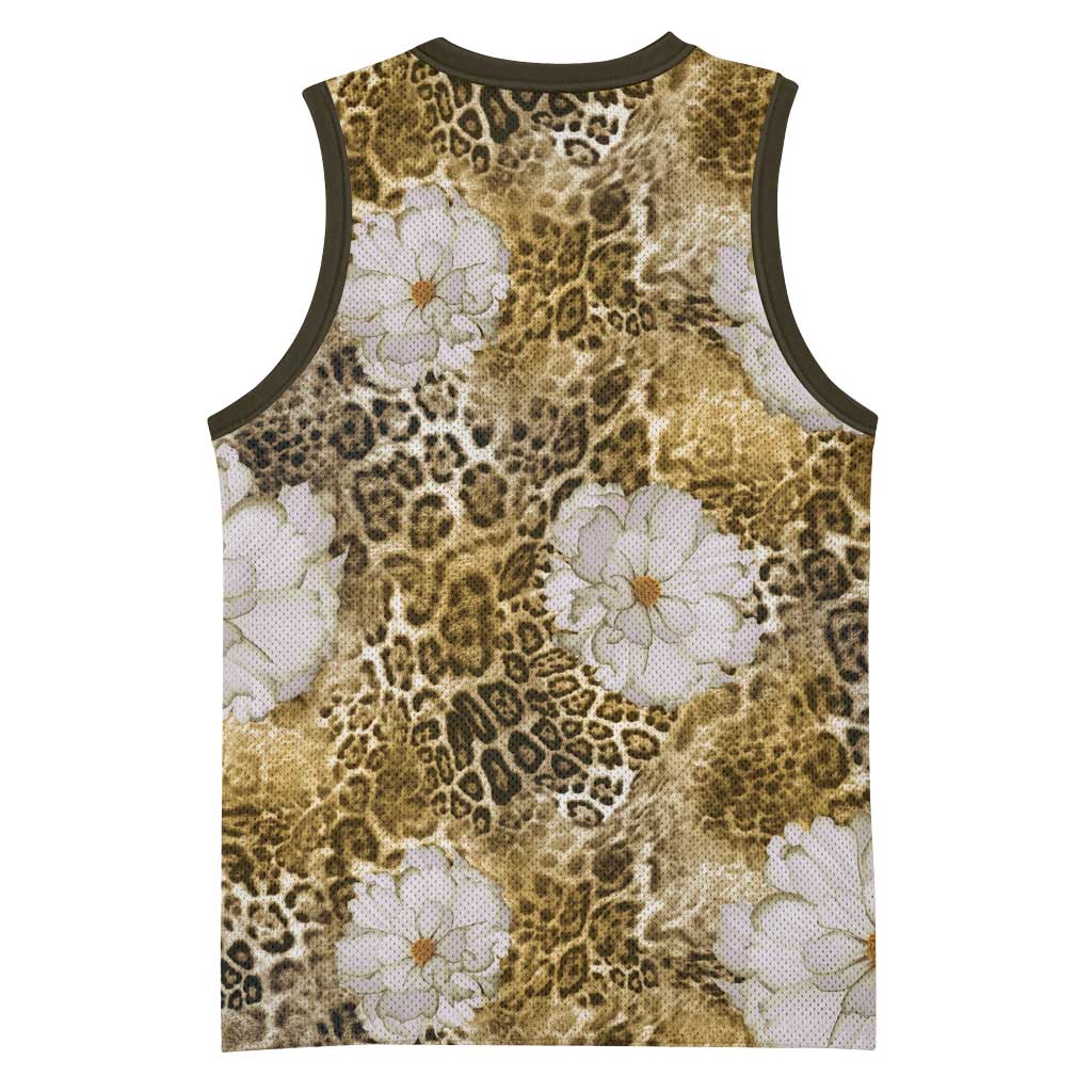 African Leopard Floral Pattern Basketball Jersey Savannah Gold