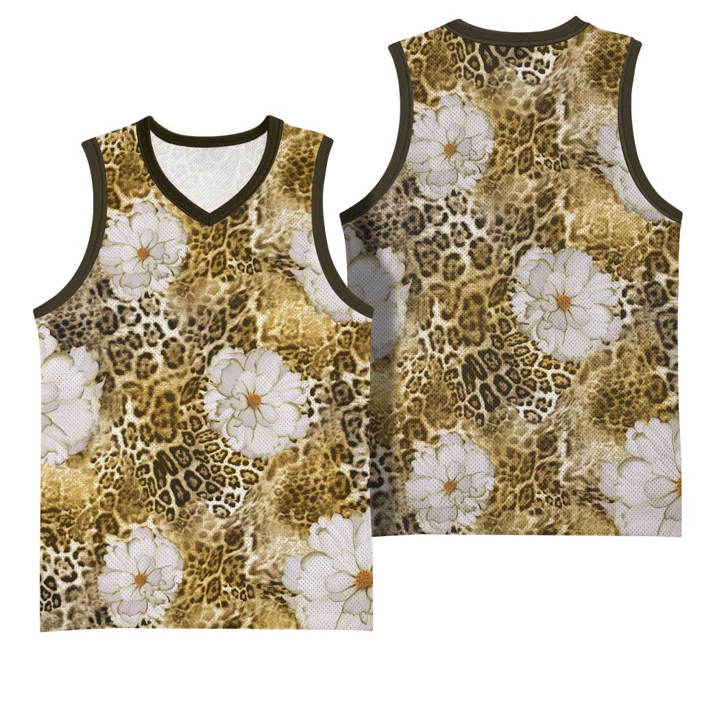African Leopard Floral Pattern Basketball Jersey Savannah Gold