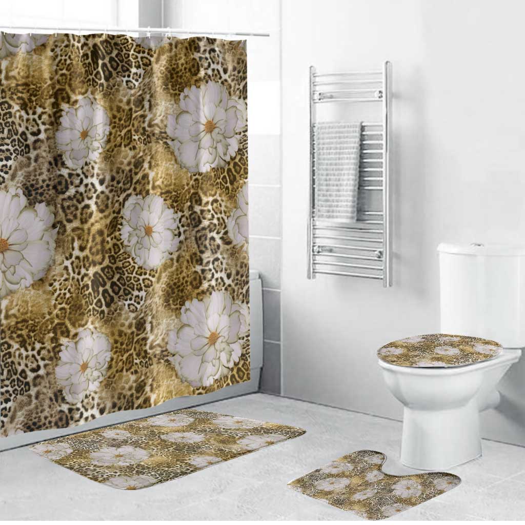 African Leopard Floral Pattern Bathroom Set Savannah Gold
