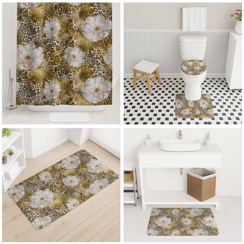 African Leopard Floral Pattern Bathroom Set Savannah Gold