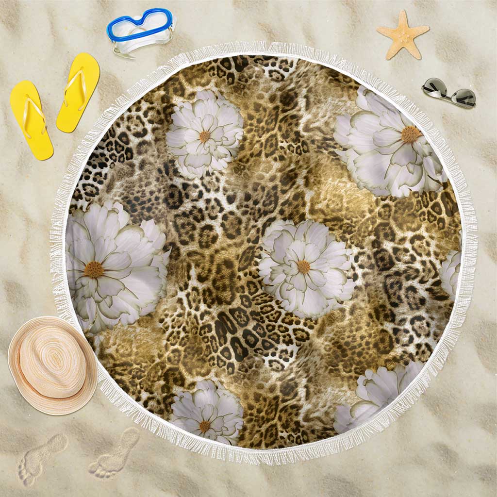 African Leopard Floral Pattern Beach Blanket Savannah Gold