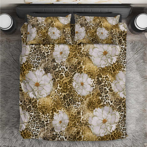African Leopard Floral Pattern Bedding Set Savannah Gold
