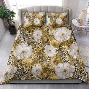 African Leopard Floral Pattern Bedding Set Savannah Gold