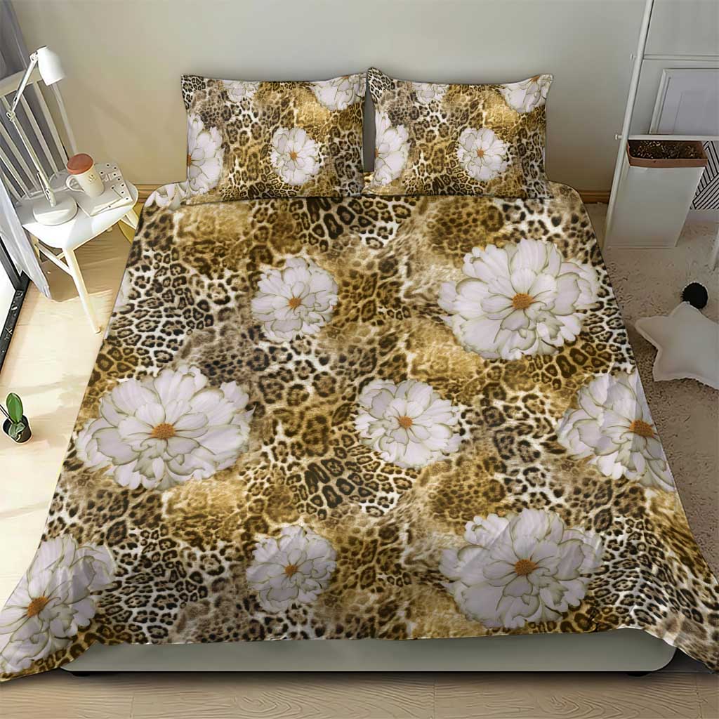 African Leopard Floral Pattern Bedding Set Savannah Gold