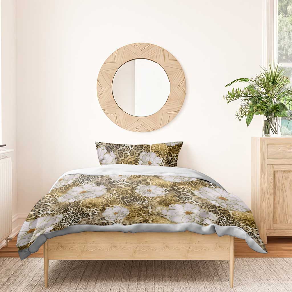 African Leopard Floral Pattern Bedding Set Savannah Gold