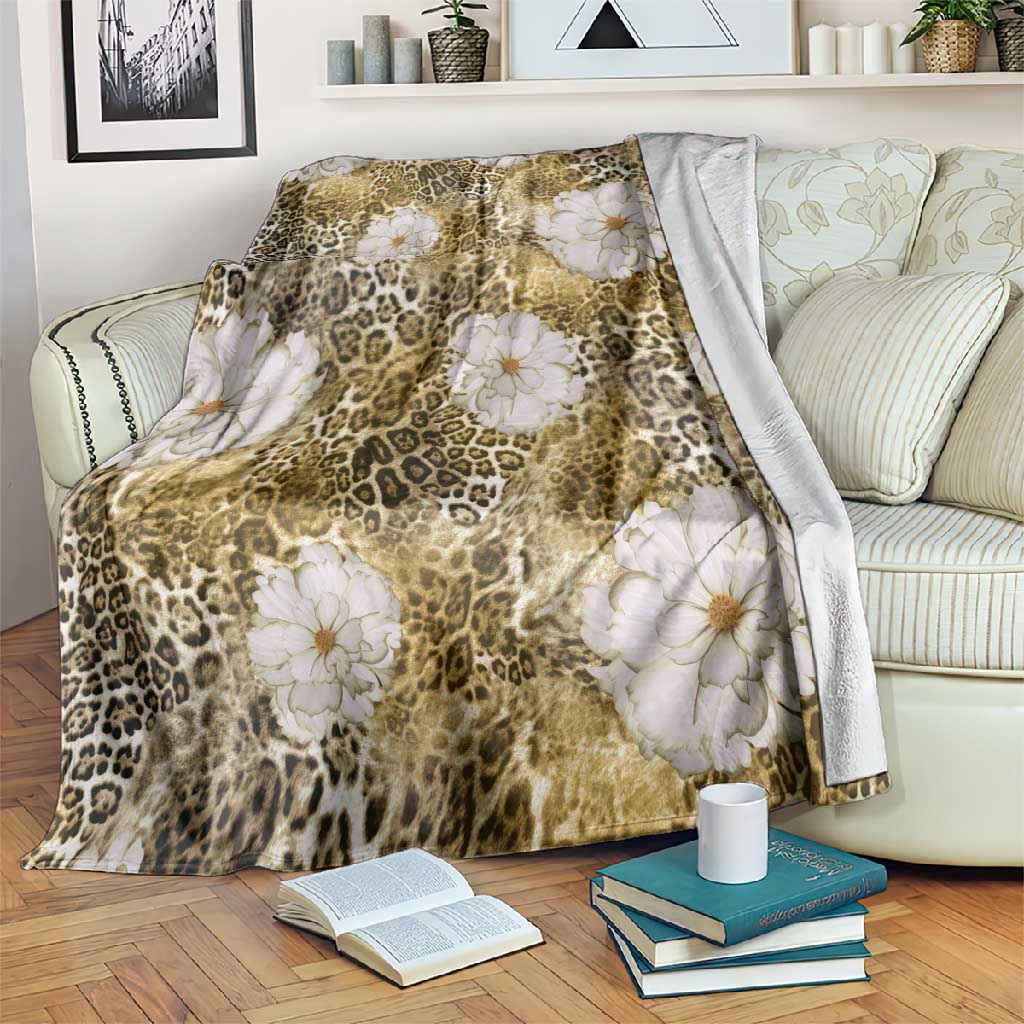African Leopard Floral Pattern Blanket Savannah Gold