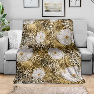 African Leopard Floral Pattern Blanket Savannah Gold