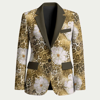African Leopard Floral Pattern Blazer Savannah Gold
