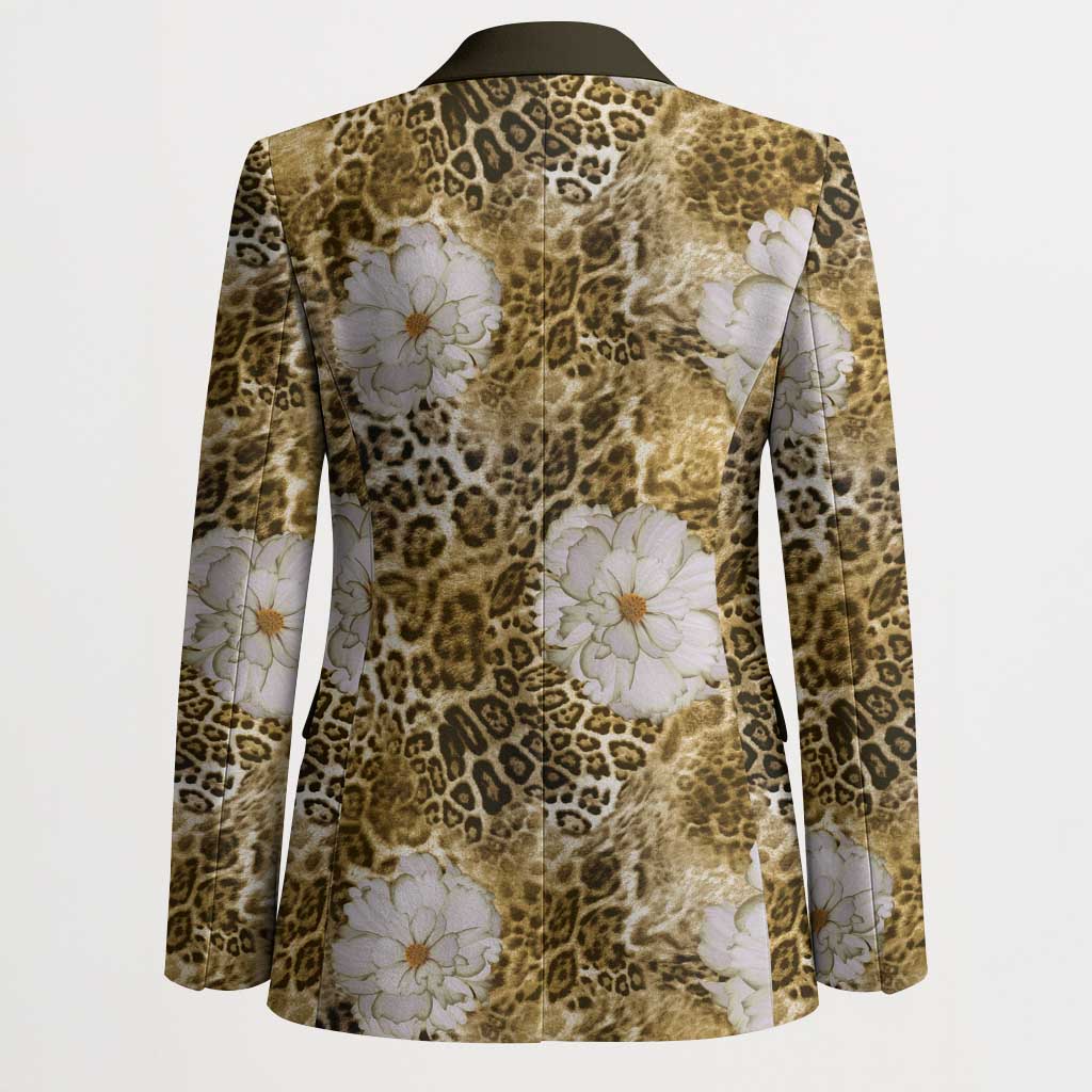 African Leopard Floral Pattern Blazer Savannah Gold