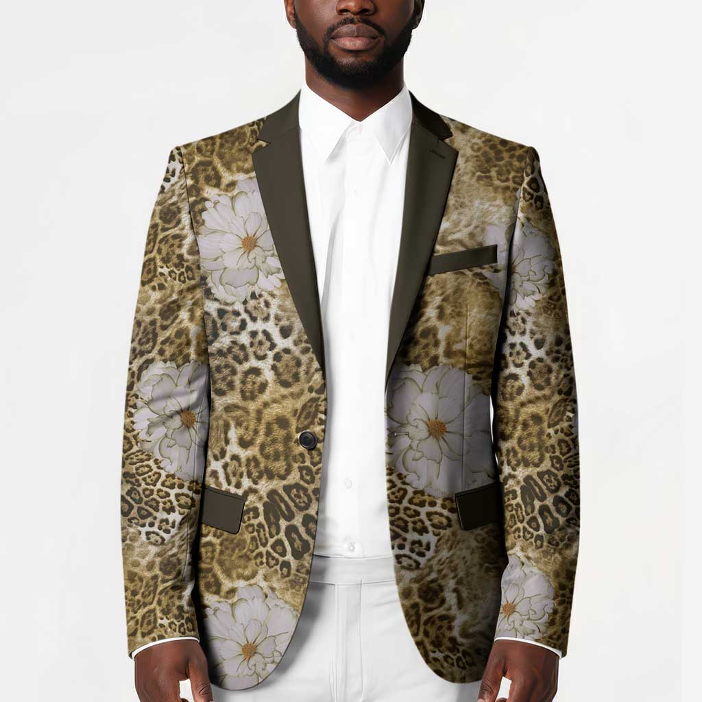 African Leopard Floral Pattern Blazer Savannah Gold