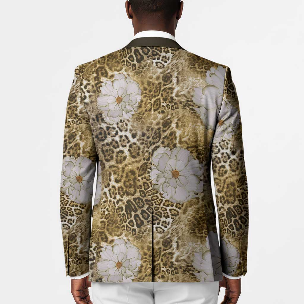 African Leopard Floral Pattern Blazer Savannah Gold