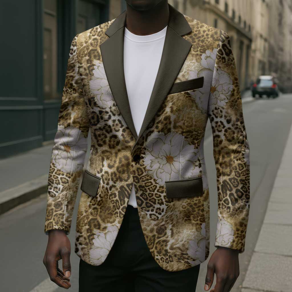 African Leopard Floral Pattern Blazer Savannah Gold