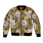 African Leopard Floral Pattern Bomber Jacket Savannah Gold