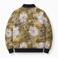 African Leopard Floral Pattern Bomber Puffer Jacket Savannah Gold