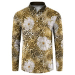 African Leopard Floral Pattern Button Sweatshirt Savannah Gold
