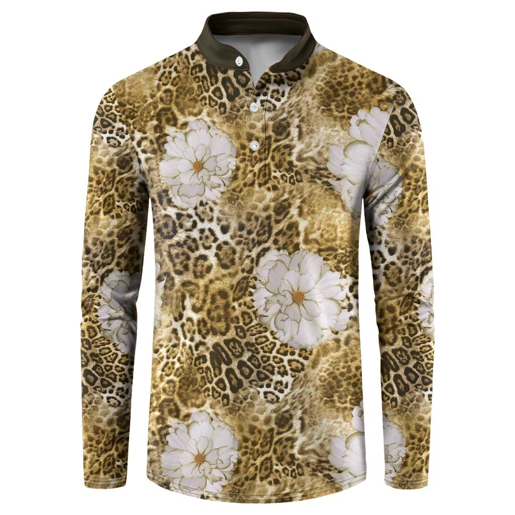 African Leopard Floral Pattern Button Sweatshirt Savannah Gold