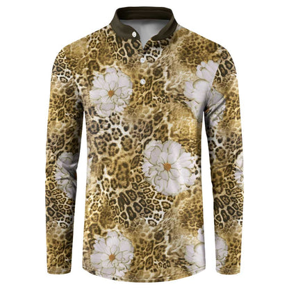 African Leopard Floral Pattern Button Sweatshirt Savannah Gold