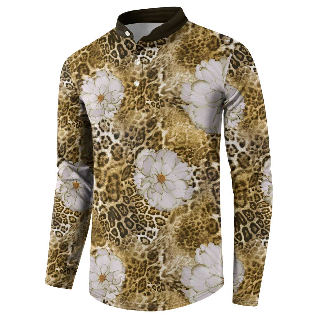 African Leopard Floral Pattern Button Sweatshirt Savannah Gold