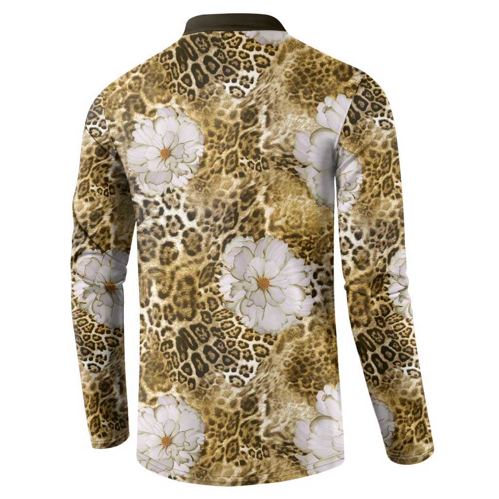 African Leopard Floral Pattern Button Sweatshirt Savannah Gold