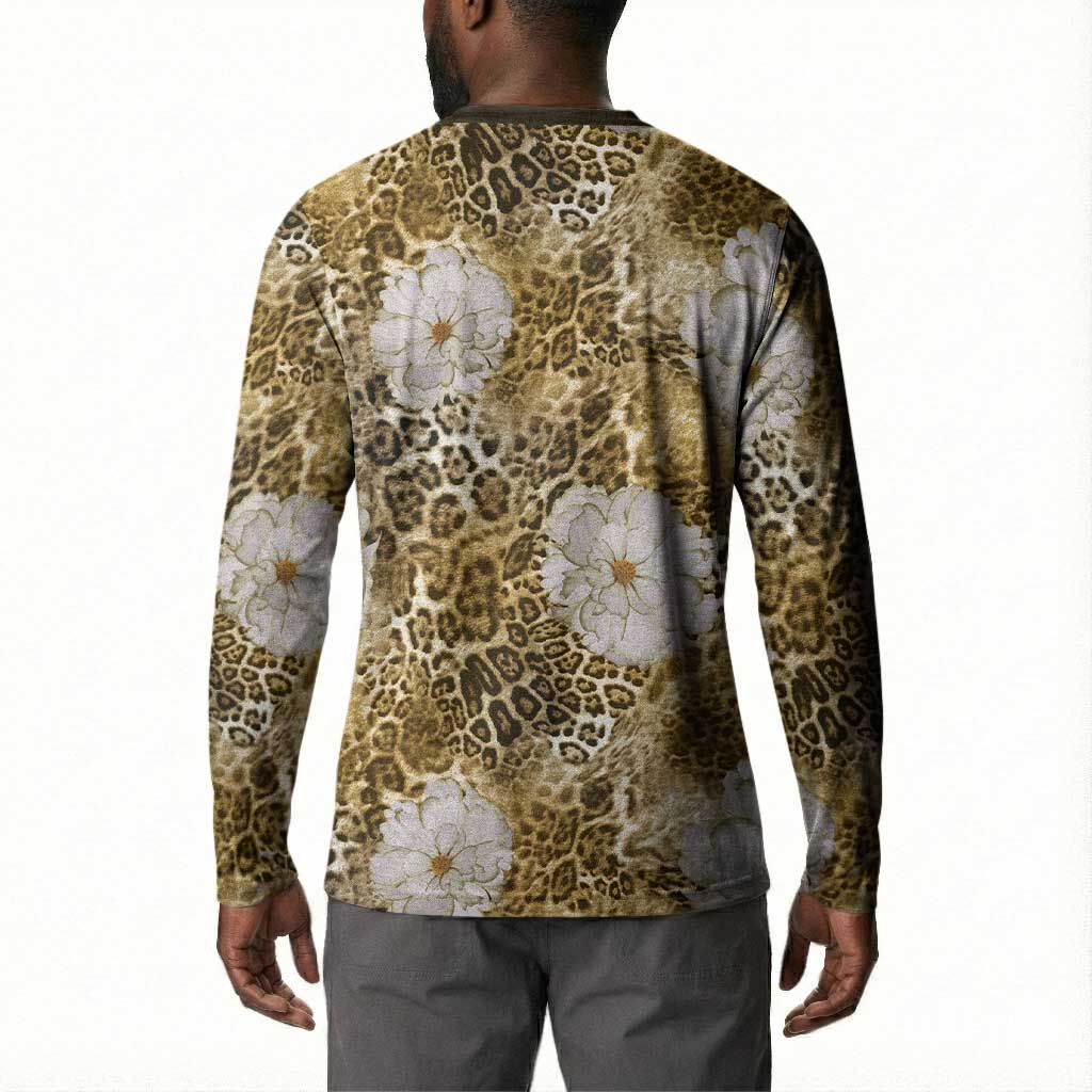 African Leopard Floral Pattern Button Sweatshirt Savannah Gold