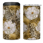 African Leopard Floral Pattern 4 in 1 Can Cooler Tumbler Savannah Gold