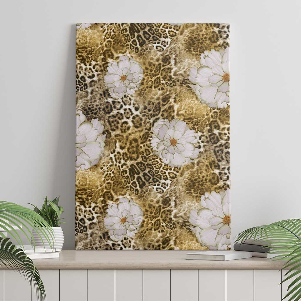 African Leopard Floral Pattern Canvas Wall Art Savannah Gold
