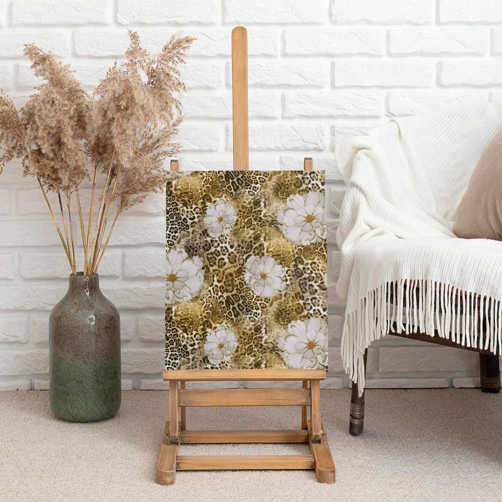 African Leopard Floral Pattern Canvas Wall Art Savannah Gold