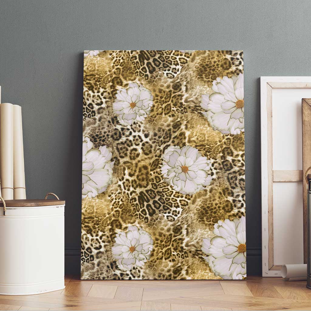 African Leopard Floral Pattern Canvas Wall Art Savannah Gold
