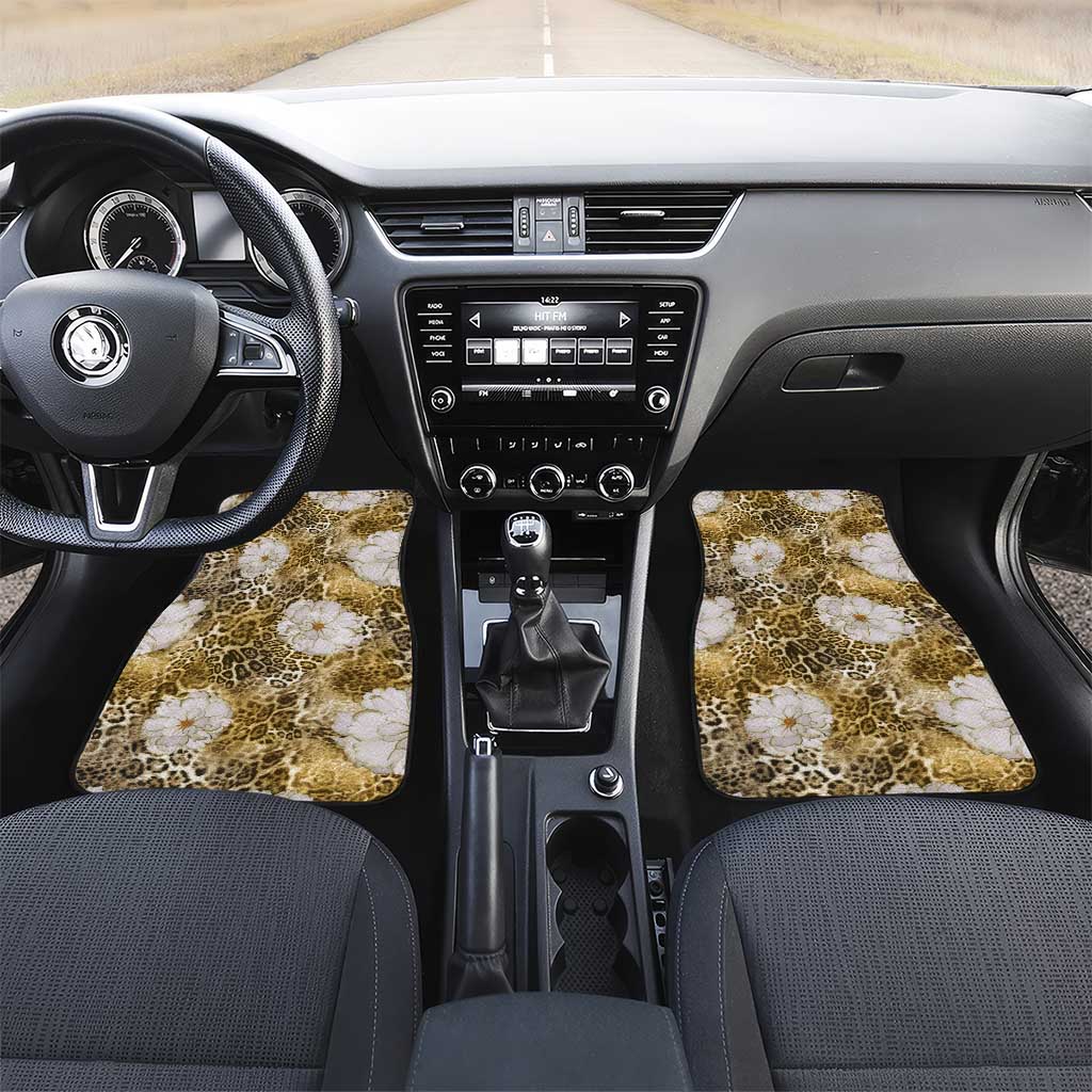 African Leopard Floral Pattern Car Mats Savannah Gold