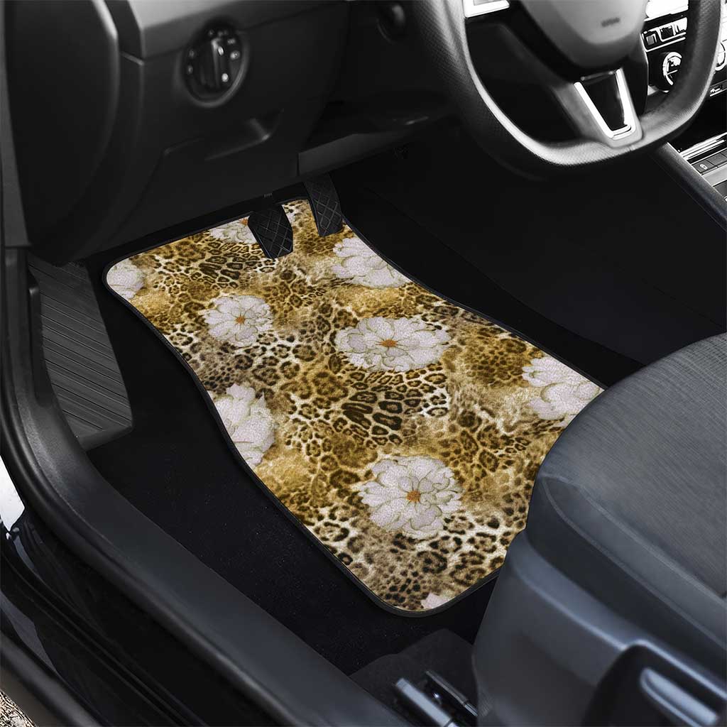 African Leopard Floral Pattern Car Mats Savannah Gold