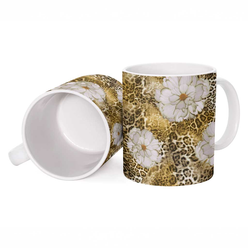 African Leopard Floral Pattern Ceramic Mug Savannah Gold