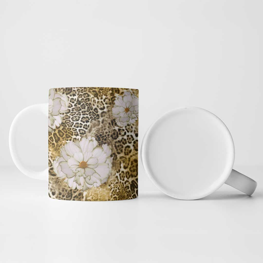African Leopard Floral Pattern Ceramic Mug Savannah Gold