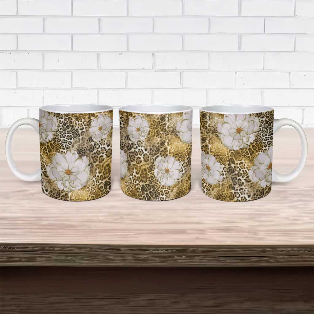 African Leopard Floral Pattern Ceramic Mug Savannah Gold