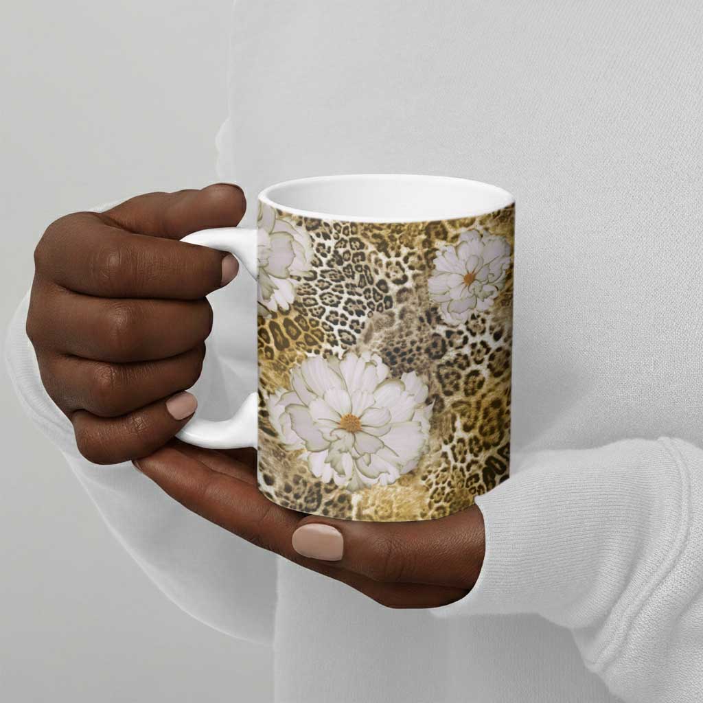 African Leopard Floral Pattern Ceramic Mug Savannah Gold