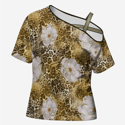 African Leopard Floral Pattern Cross Shoulder Shirt Savannah Gold